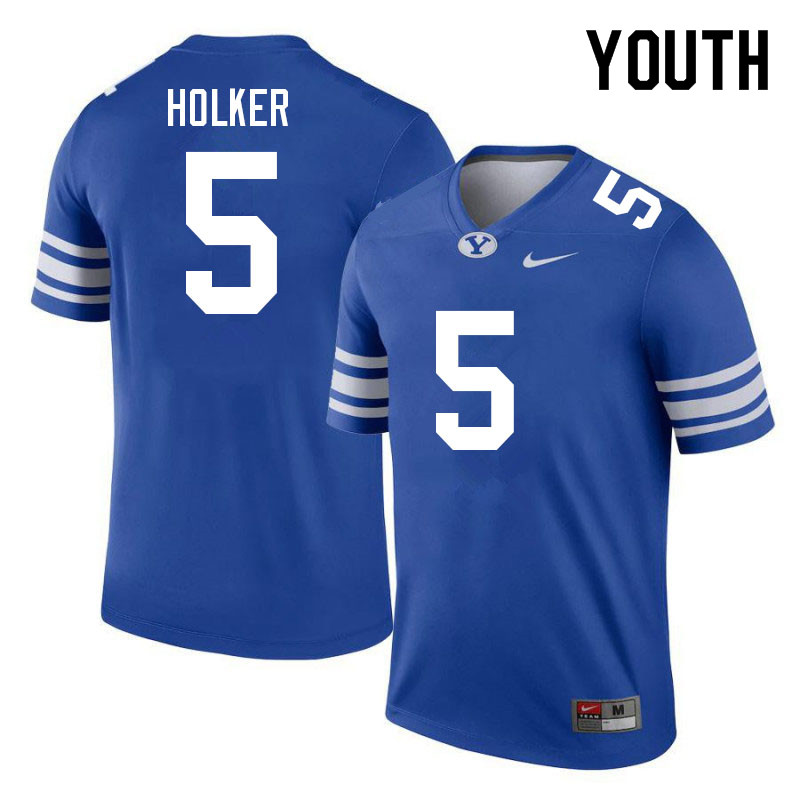 Youth #5 Dallin Holker BYU Cougars College Football Jerseys Sale-Royal - Click Image to Close